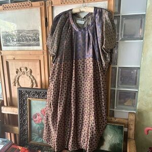 Dries Van Noten Brown Patterned Puff Sleeve Midi Dress